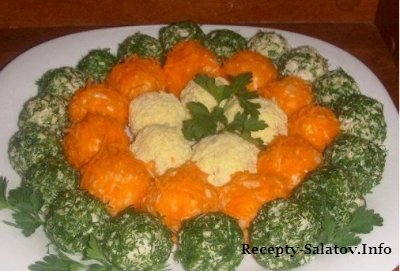 Оригинальный салат в шариках из горбуша
