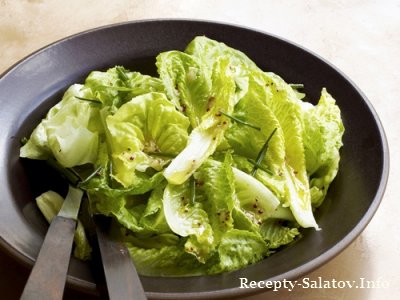 Лёгкий салат из листового салата и зелёного лука.
