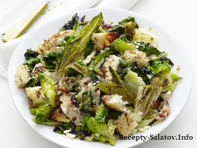 Гриль салат из курицы фокачча и салата ромэн с заправкой цезарь
