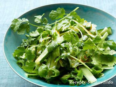 Овощной салат зеленым луком и кинзой