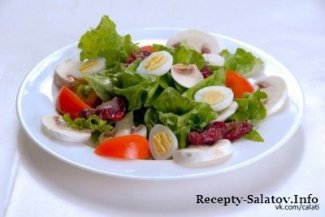 Лионский салат с перепелиными яйцами и грибами пошаговый рецепт
