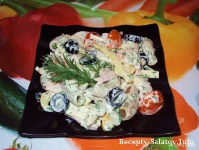 Итальянский салат с ветчиной и сыром - пошаговый рецепт