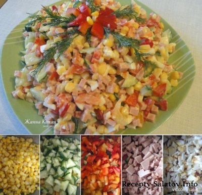 Салат летний "Разноцветный" из яиц и ветчины - пошагово