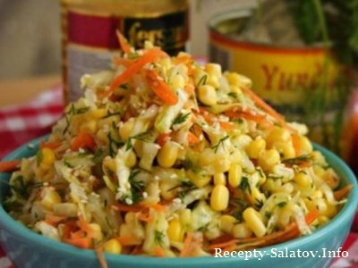Салат с капустой, кукурузой и без майонеза пошаговый рецепт