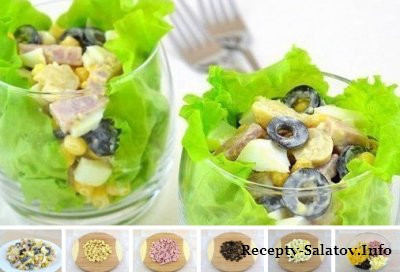 Простой вкусный салат с ветчиной и оливками - пошаговый рецепт