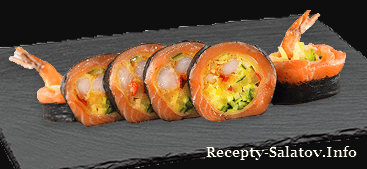 Sashimi-roll с лососем и креветки в тэмпуре
