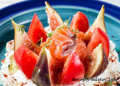 Сочный салат с инжиром и лососем и помидорами
