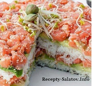 Торт салат «Суши» с лососем