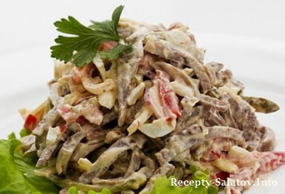 Салат с нежным языком из свинины и помидором - пошагово