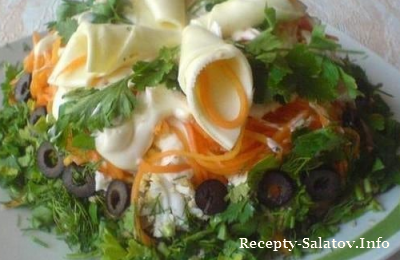 Салат Виола с плавленым сыром и оливками пошаговый рецепт