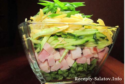 Вкусный быстрый салат с ветчиной и сыром