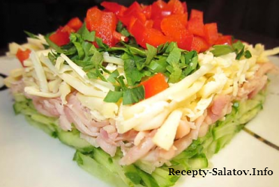 Свежий и сочны салат с ветчиной и огурцами - пошаговый рецепт