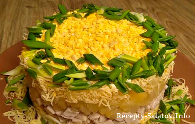 Сочный салат из копченого куриного филе с ананасами - пошагово