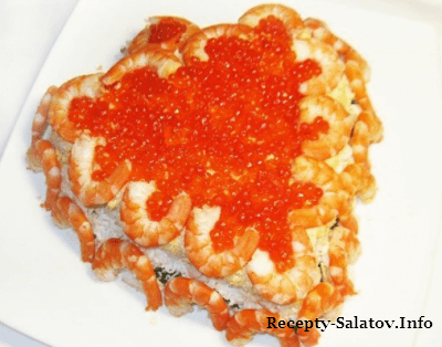 Праздничный салат из кальмаров и креветок "Сердце моря"