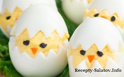 Праздничный рецепт "Пасхальные цыплята " из фаршированных яиц