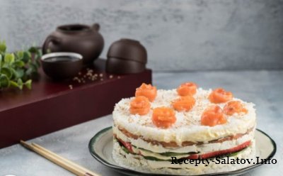 Суши торт из копчёного лосося пошаговый видео рецепт с фото
