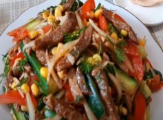 Татарский салат с говядиной и овощей пошаговый видео рецепт