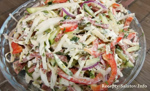 Салат из пекинской капусты и копченой колбасы - пошагово