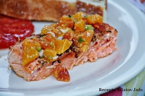 Полезный обед на гриле - филе лосося с апельсинами пошагово
