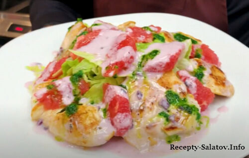 Сосный салат с курицей и грейпфрут - пошаговый видео рецепт