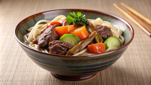 Простой рецепт лапши с говядиной и овощами от Йоши Фудзивара