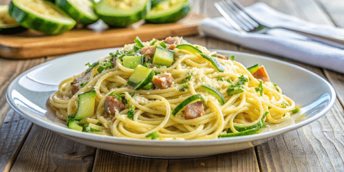 Пошаговый видео рецепт спагетти «Карбонара» с цукини