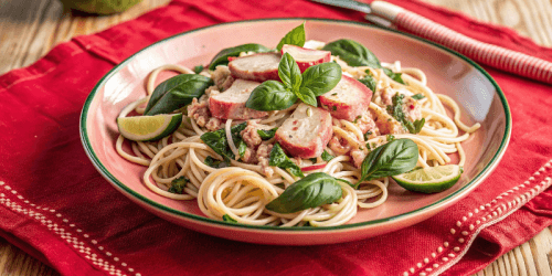 Вкусные безглютеновые спагетти с тунцом, цукини и соусом «Базилико»